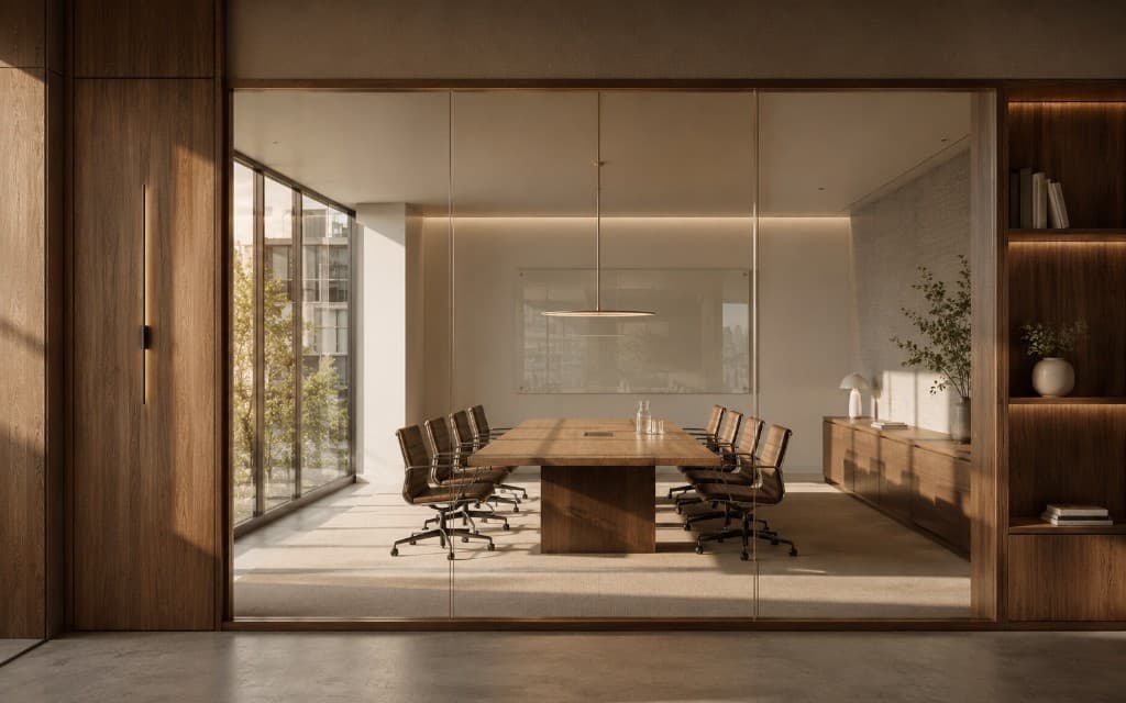 Modern glass-walled meeting room representing transparency and independence